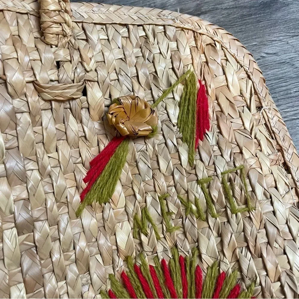 VINTAGE Hand Woven Straw México Floral Large Beach Tote Bag - Picture 10 of 10